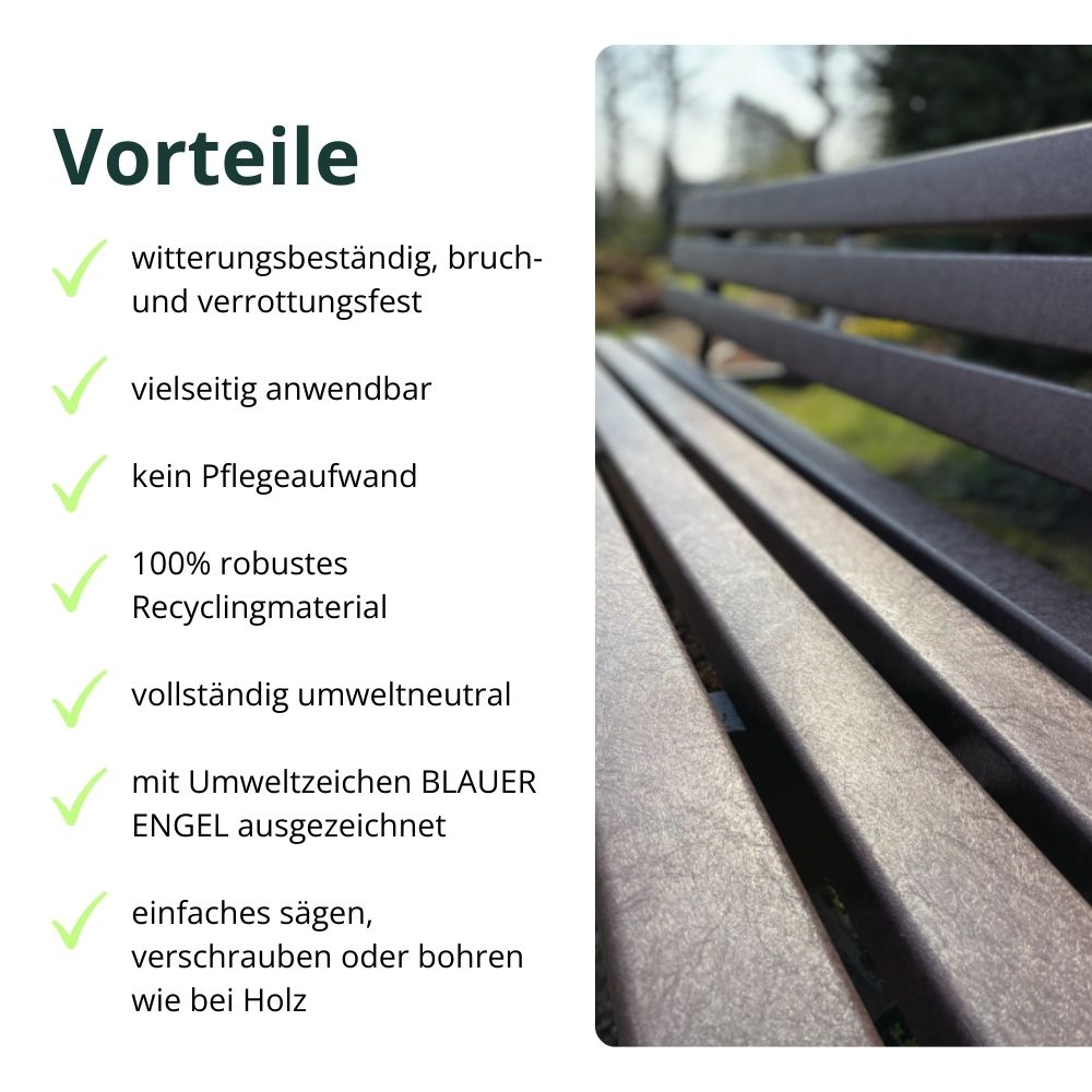 Vorteile: witterungsfest, vielseitig, umweltneutral, Blauer Engel