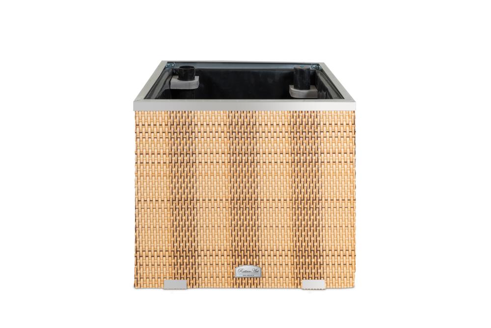 Rattan Blumenkübel mit intelligenter Bewässerung, 50cm x 50cm x 43cm, beige-braun