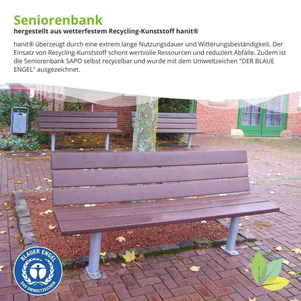Seniorenbank besteht aus Recyclingkunststoff