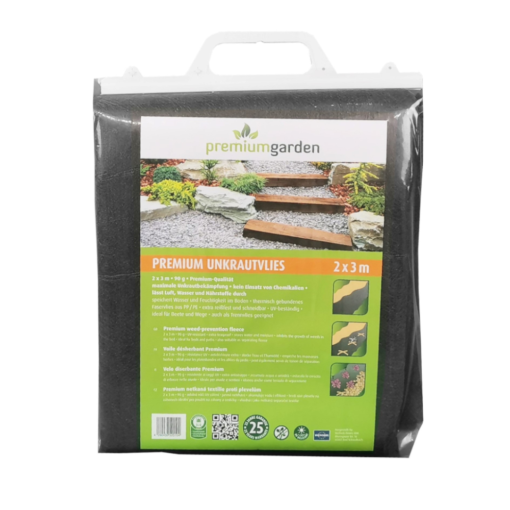 premiumgarden PREMIUM Unkrautvlies 2 x 3m, 90g/m² dunkelgrau, im Tragebeutel