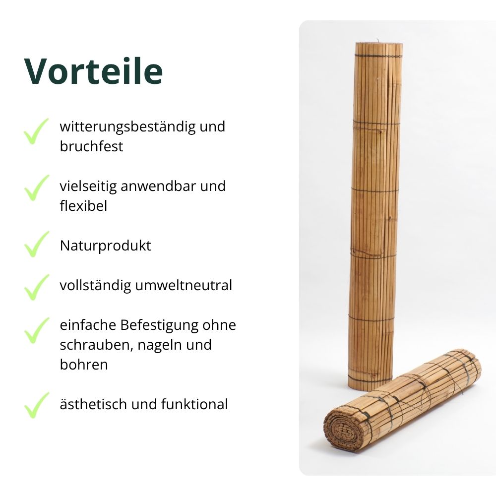 Sichtschutz aus Bambusleisten dunkel (Wulung), 90cm Höhe