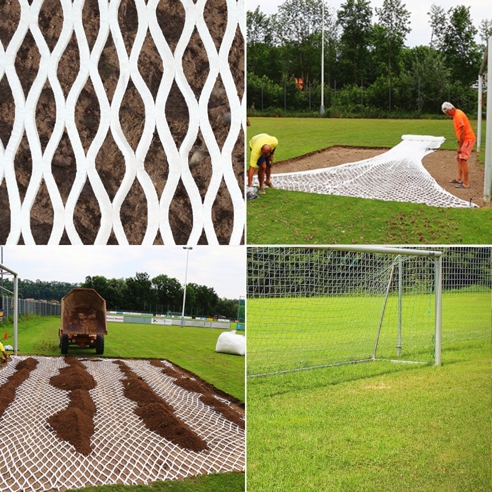 Verlauf Installation: Aufziehen, mit Erde bedecken und Rasen säen