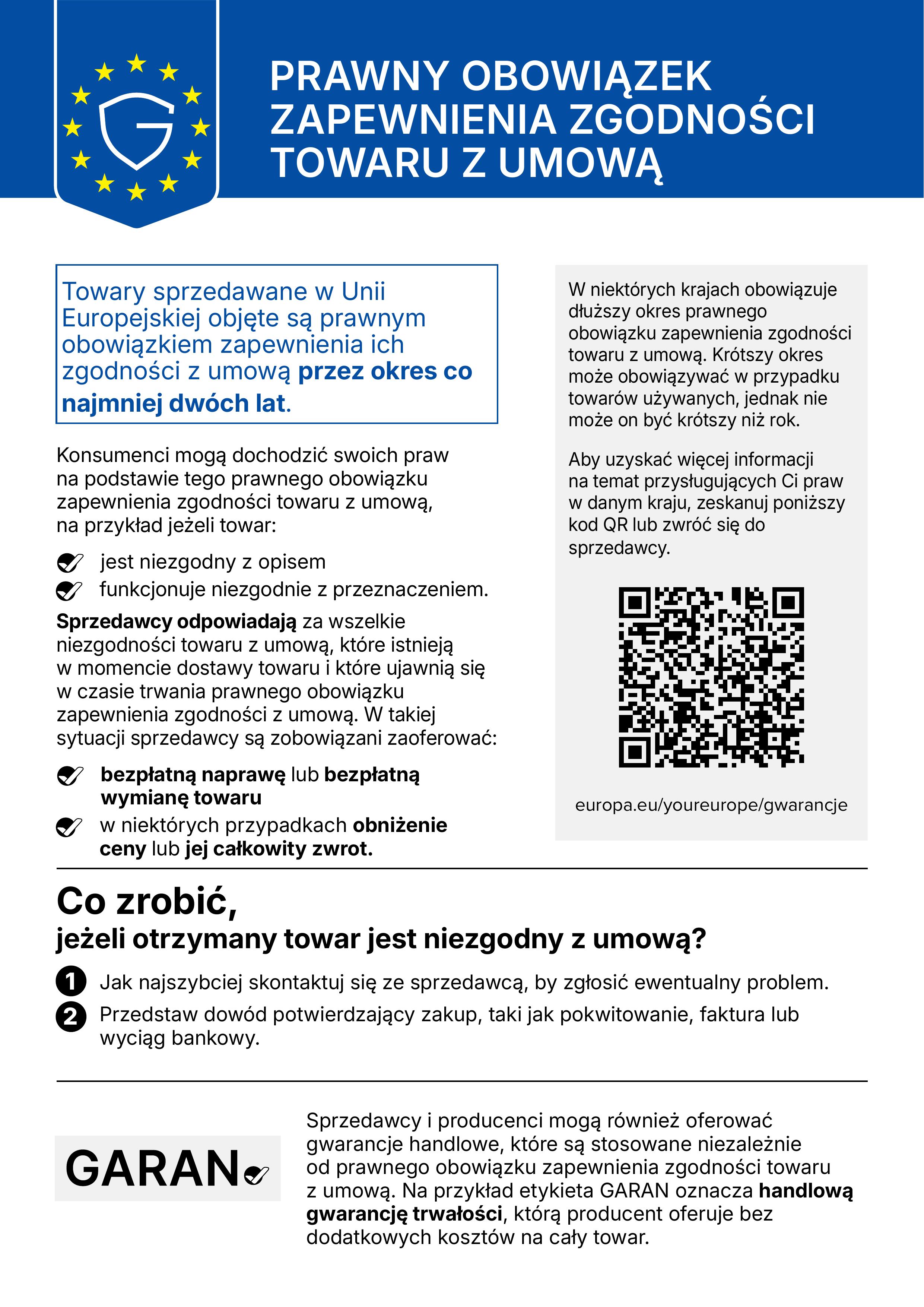 Etykieta UE dotycząca gwarancji ustawowej: Produkt ten objęty jest gwarancją ustawową. Aby uzyskać więcej informacji, prosimy o zeskanowanie kodu QR widocznego na zdjęciu lub przejście pod adres URL podanym pod kodem QR.
