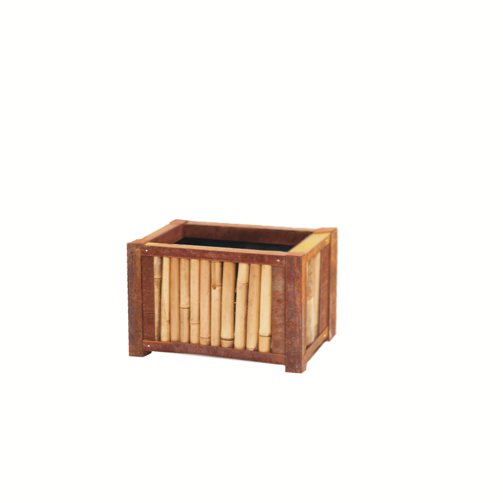 Bambus Hochbeet mit Cortenstahl Einfassung