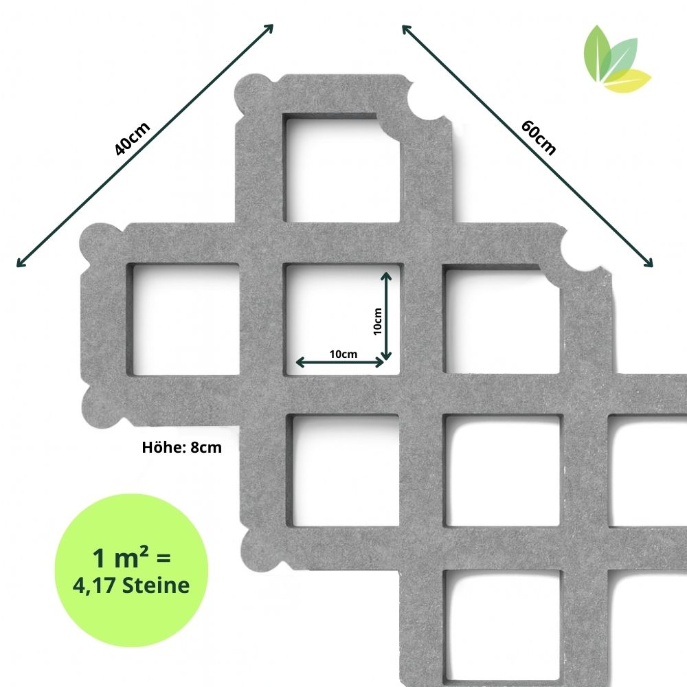 Maße der Rasengittersteine 40 x 60 x 8cm