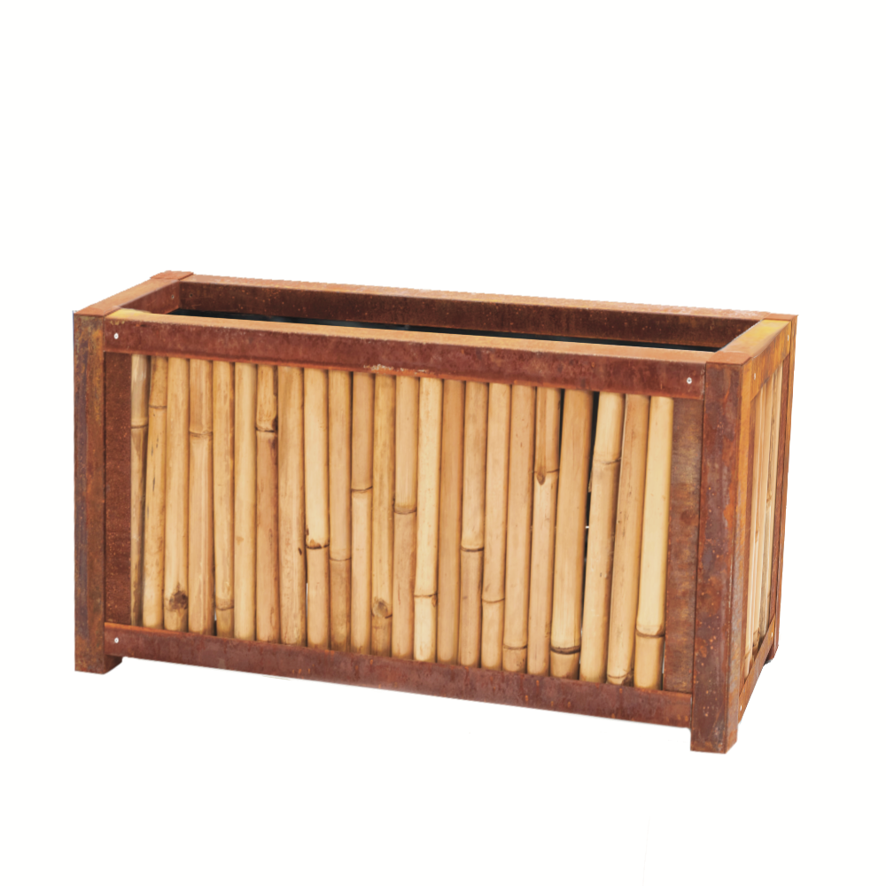 Bambus Hochbeet mit Cortenstahl Einfassung