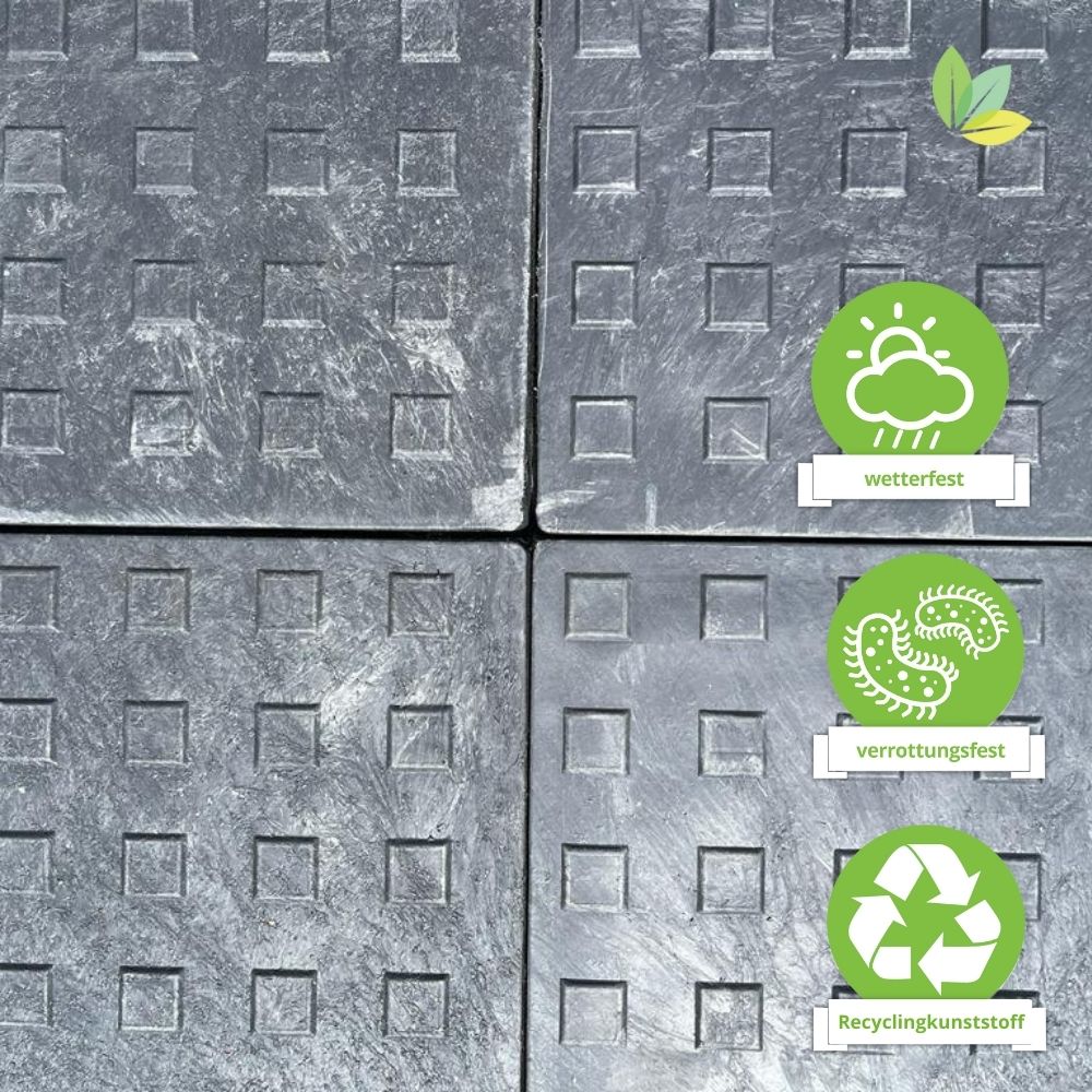 Schwerlastplatten sind wetterfst, verrottungsfest und bestehen aus Recyclingkunststoff