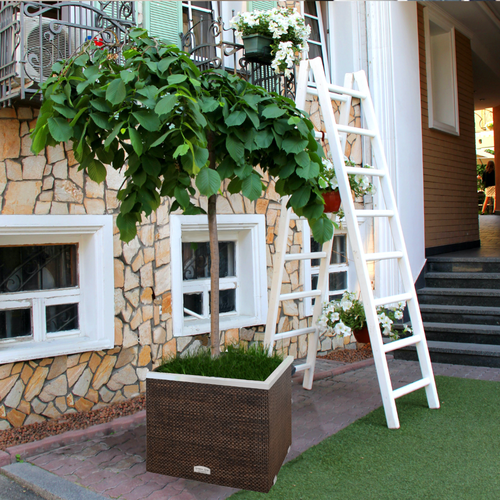 Pflanzkübel für kleinen Baum auf mediteranen Terrasse