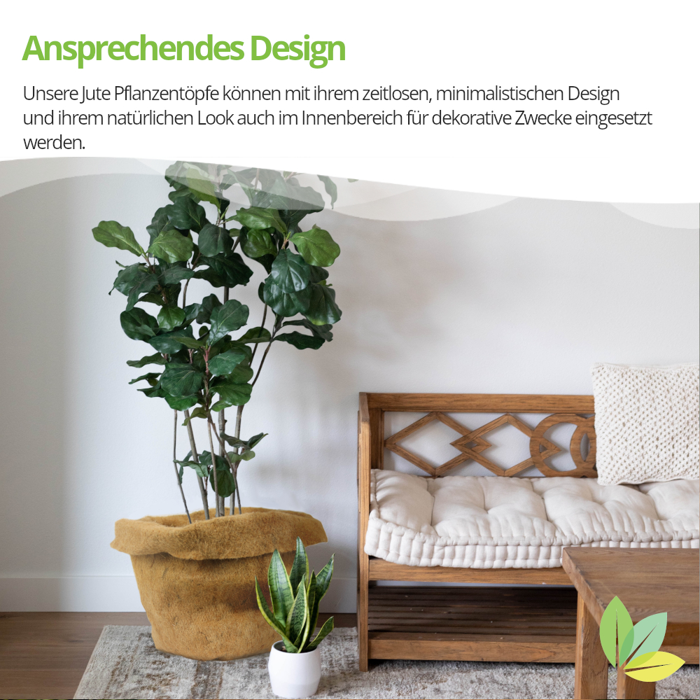 Jutesack in Wohnung als Übertopf für Zimmerpflanzen